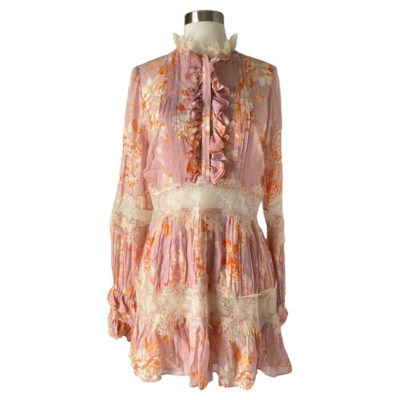 Alexis Beaumont Pink Floral Lace Ruffle Mini Dress - Picture 7 of 7